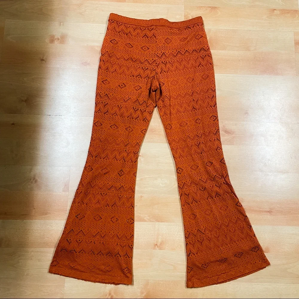 American Eagle Burnt Orange Lace Wide Leg Casual Pants Womens Size L